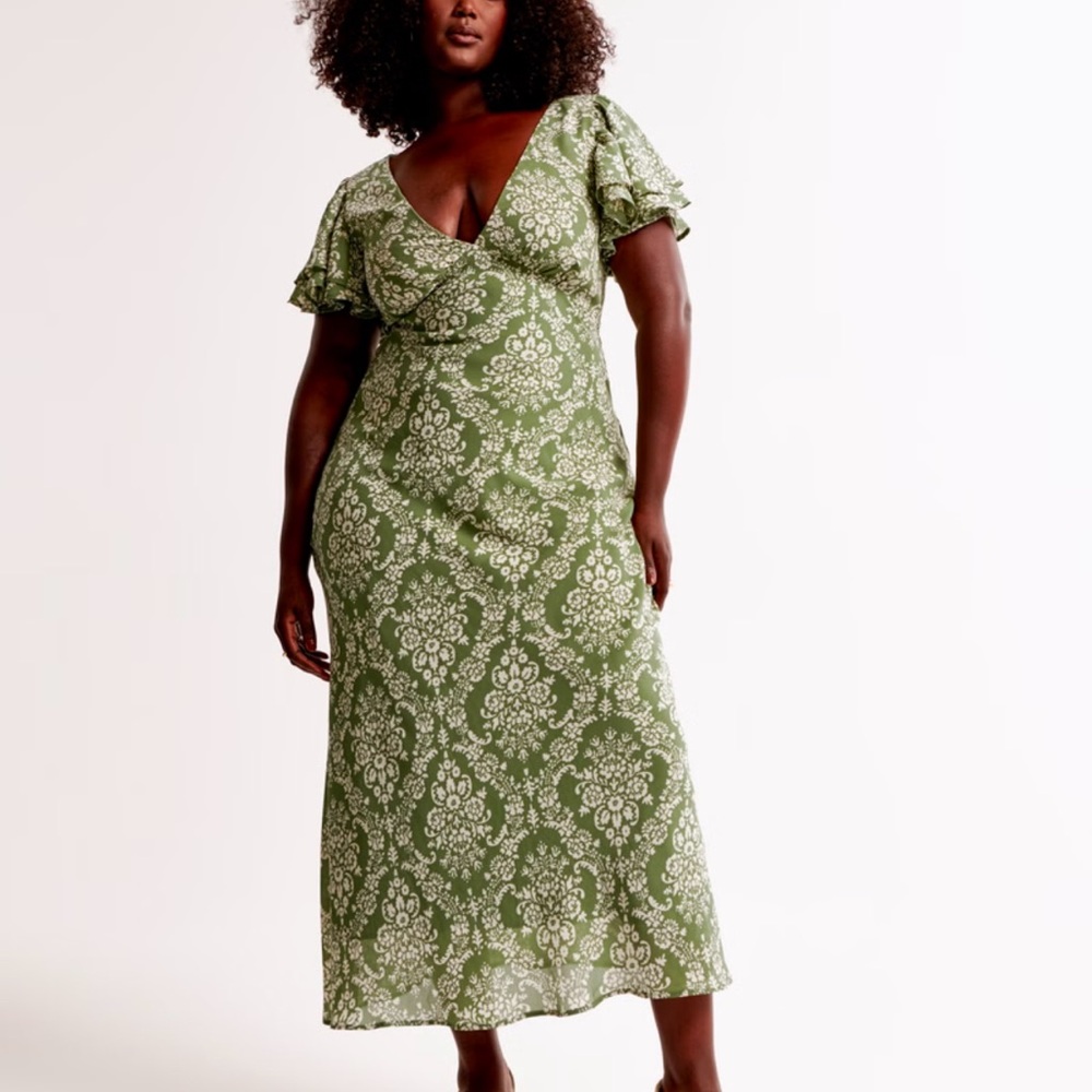 Abercrombie Green ruffle midi dress